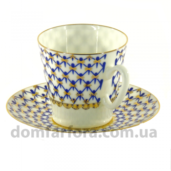 Чашка с блюдцем форма Черный кофе рисунок Кобальтовая сетка